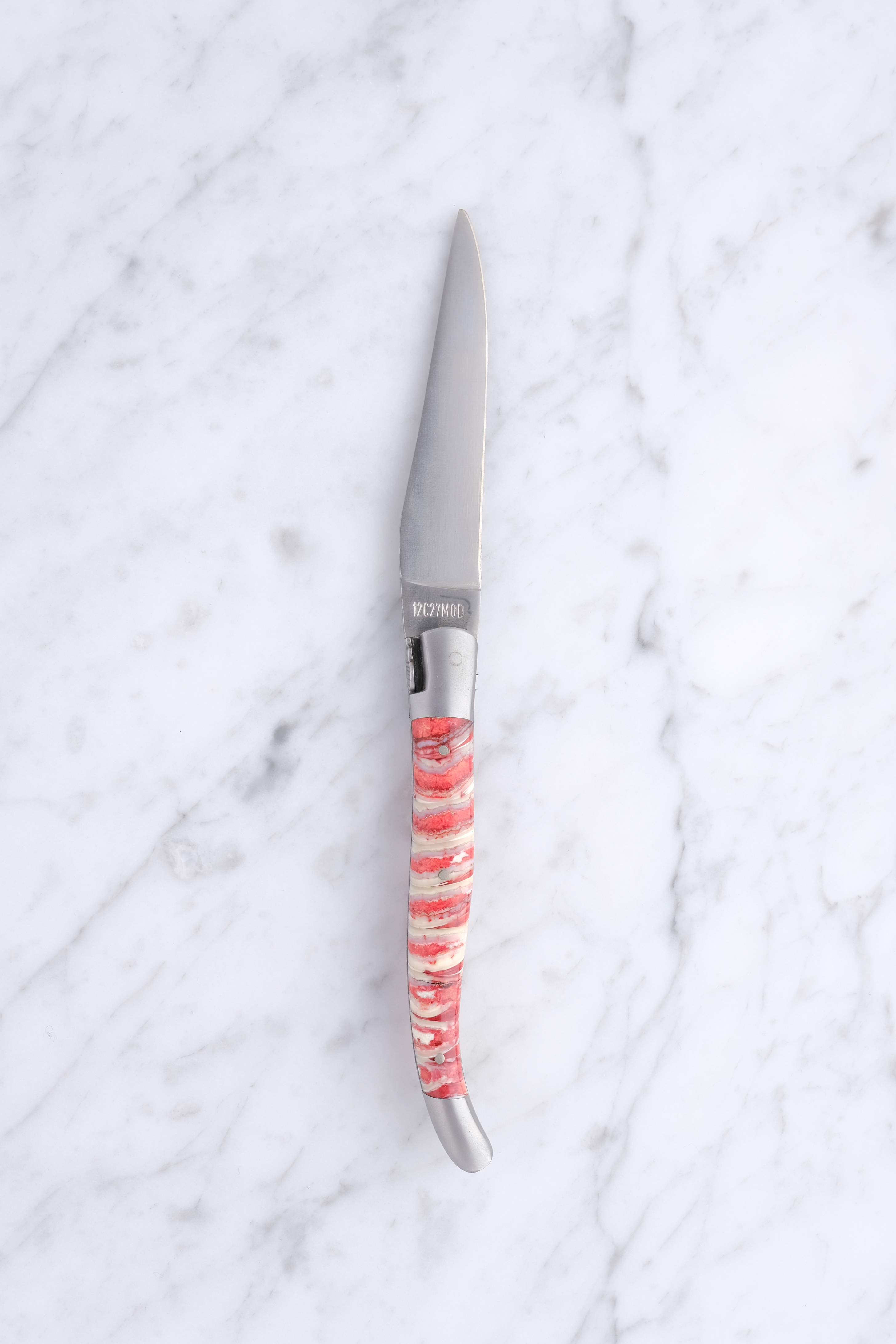 Laguiole Folding knife 12cm. - Stabilized Mammoth molar Red