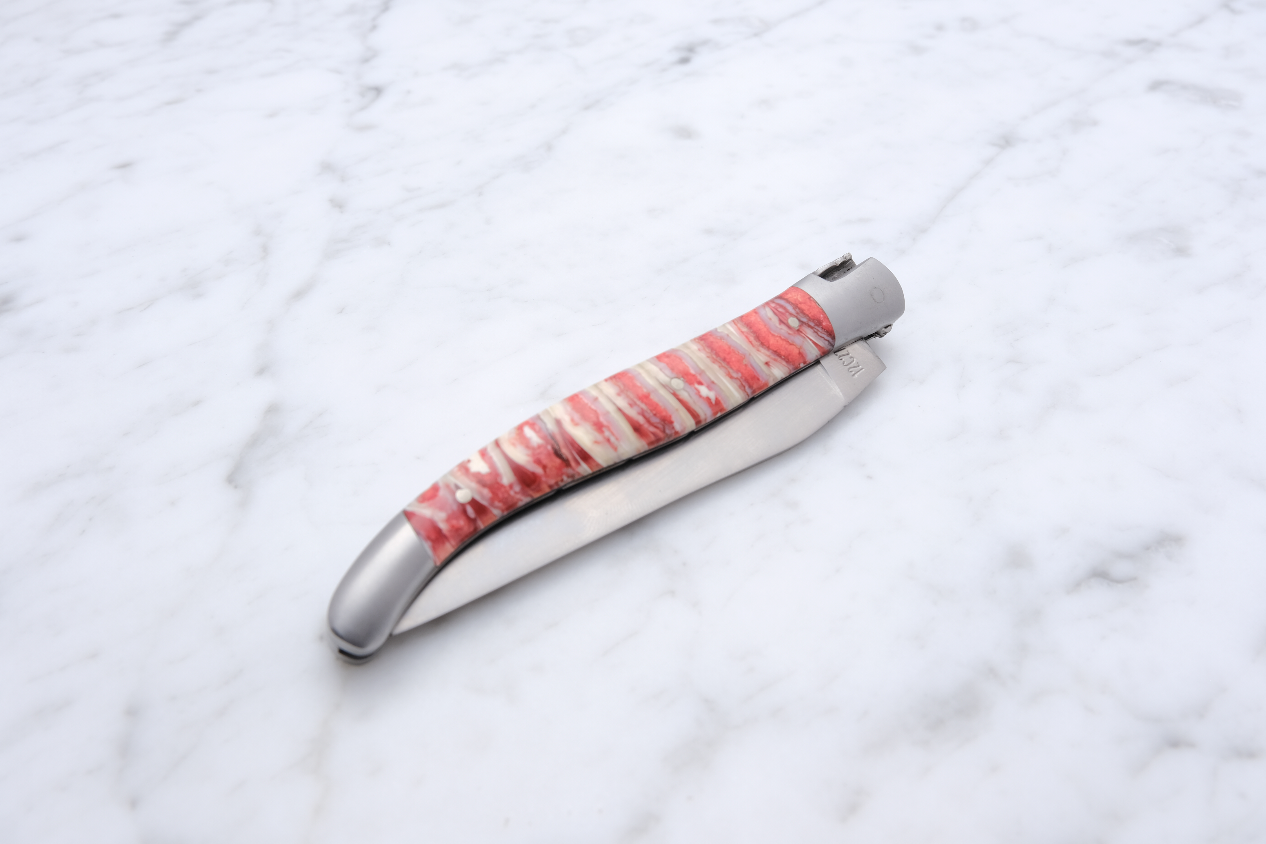 Laguiole Folding knife 12cm. - Stabilized Mammoth molar Red