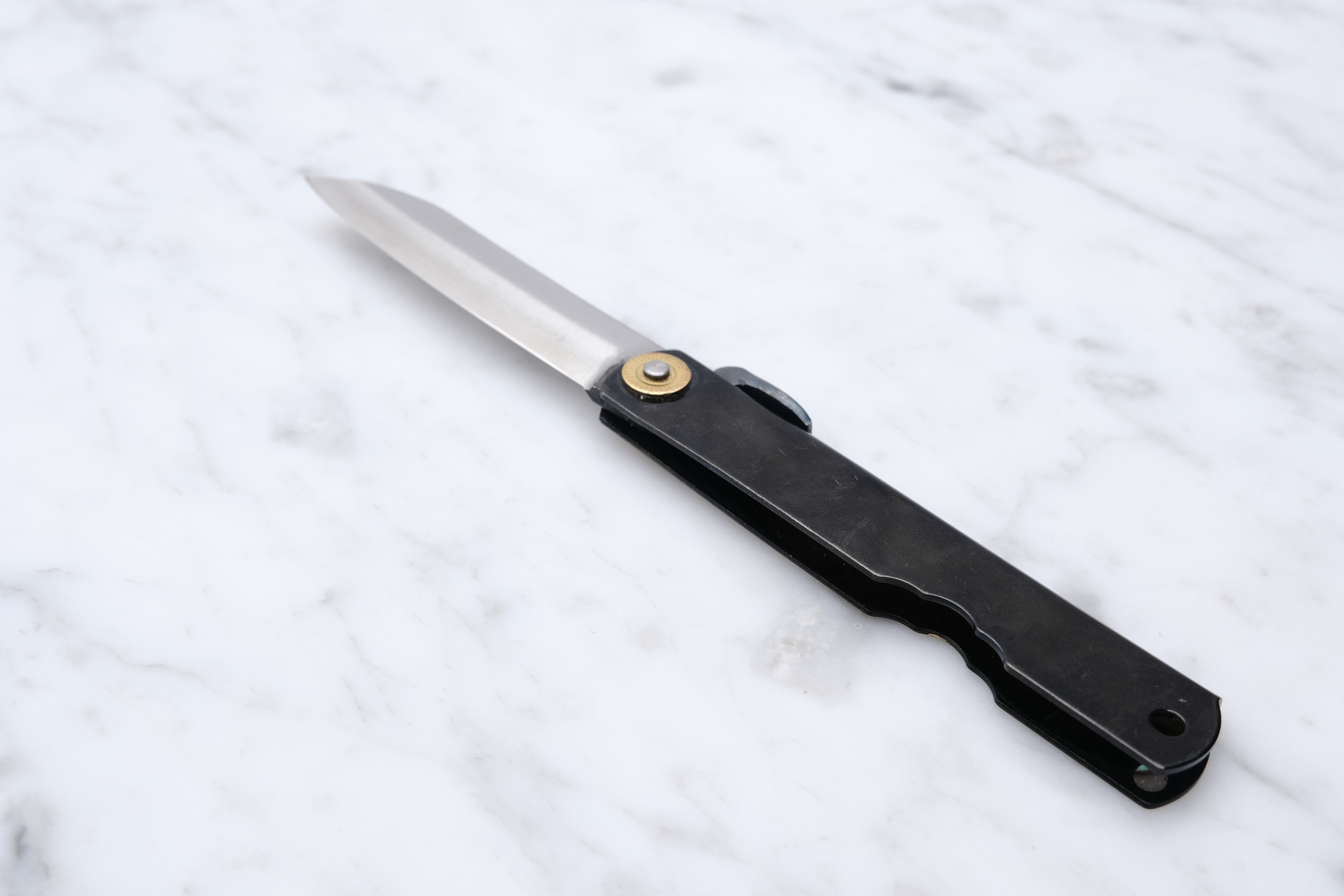 Higonokami Bambusblatt 90mm. 3 Lagen Weißstahl - Schwarz