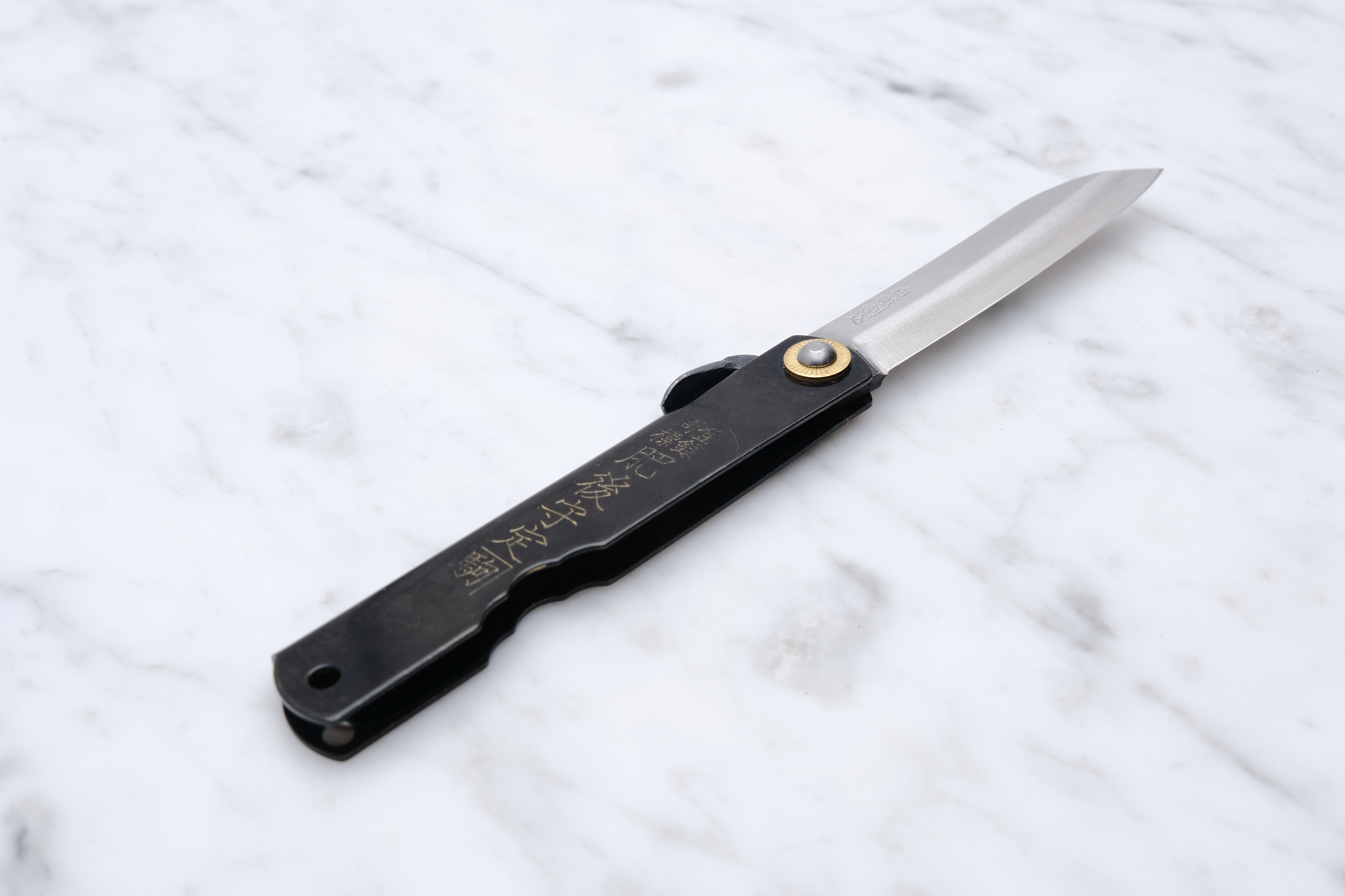 Higonokami Bambusblatt 90mm. 3 Lagen Weißstahl - Schwarz