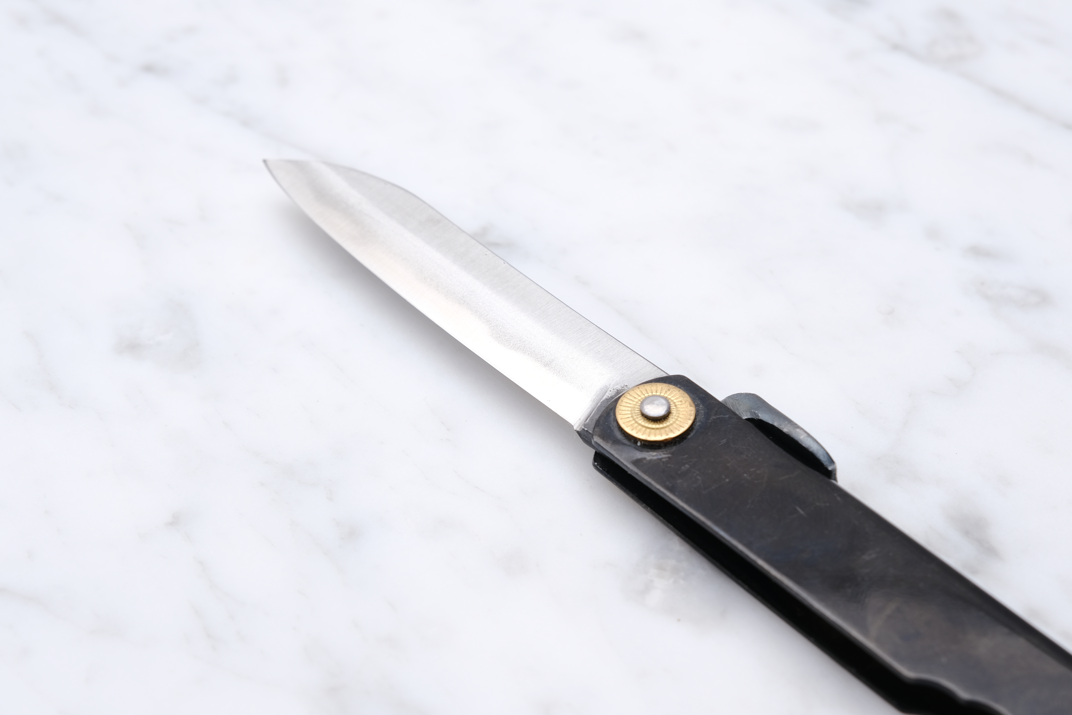 Higonokami Bambusblatt 90mm. 3 Lagen Weißstahl - Schwarz