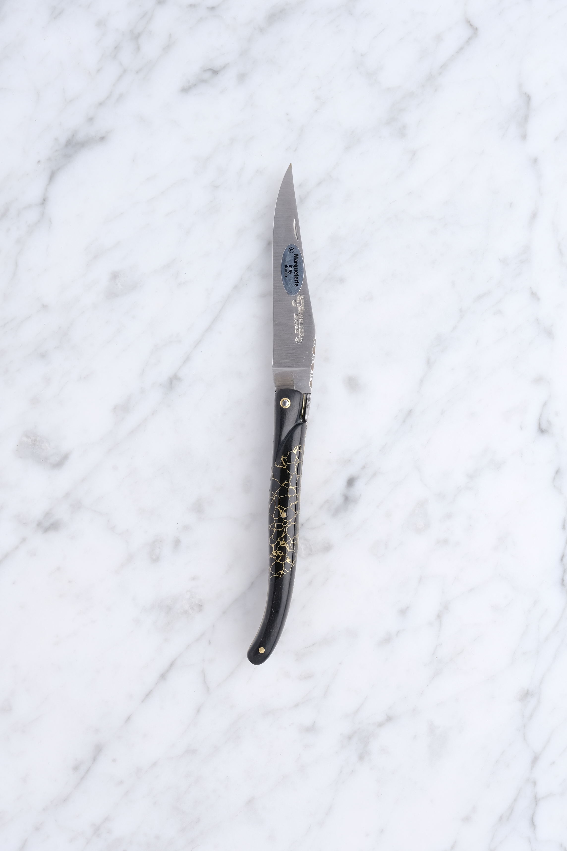 Laguiole Foldekniv 12cm. - Ibenholt M. Guld Indlæg