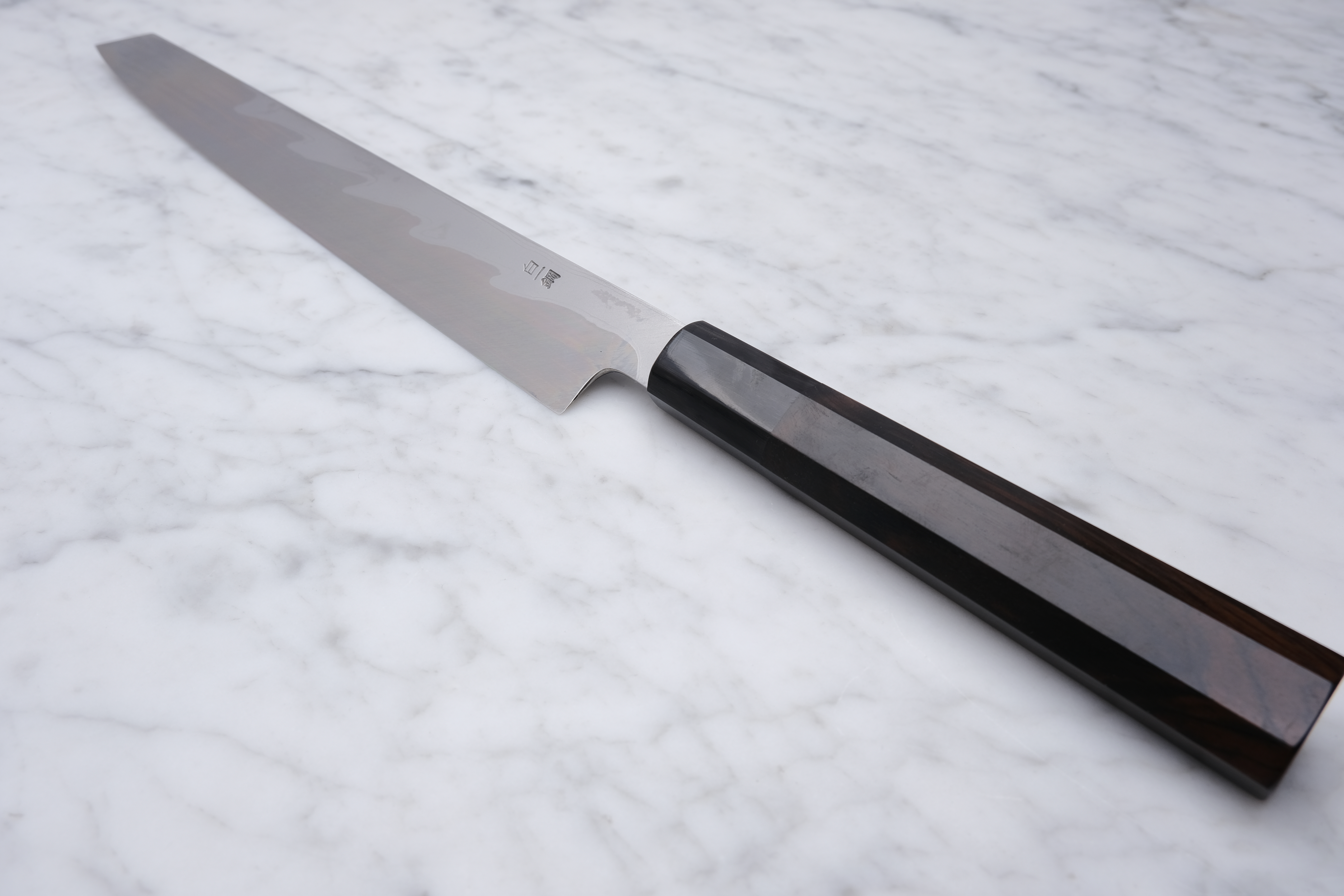 Sakai Kikumori 270mm. Kiritsuke Yanagiba Damast – Weiß #1 – Ebenholz
