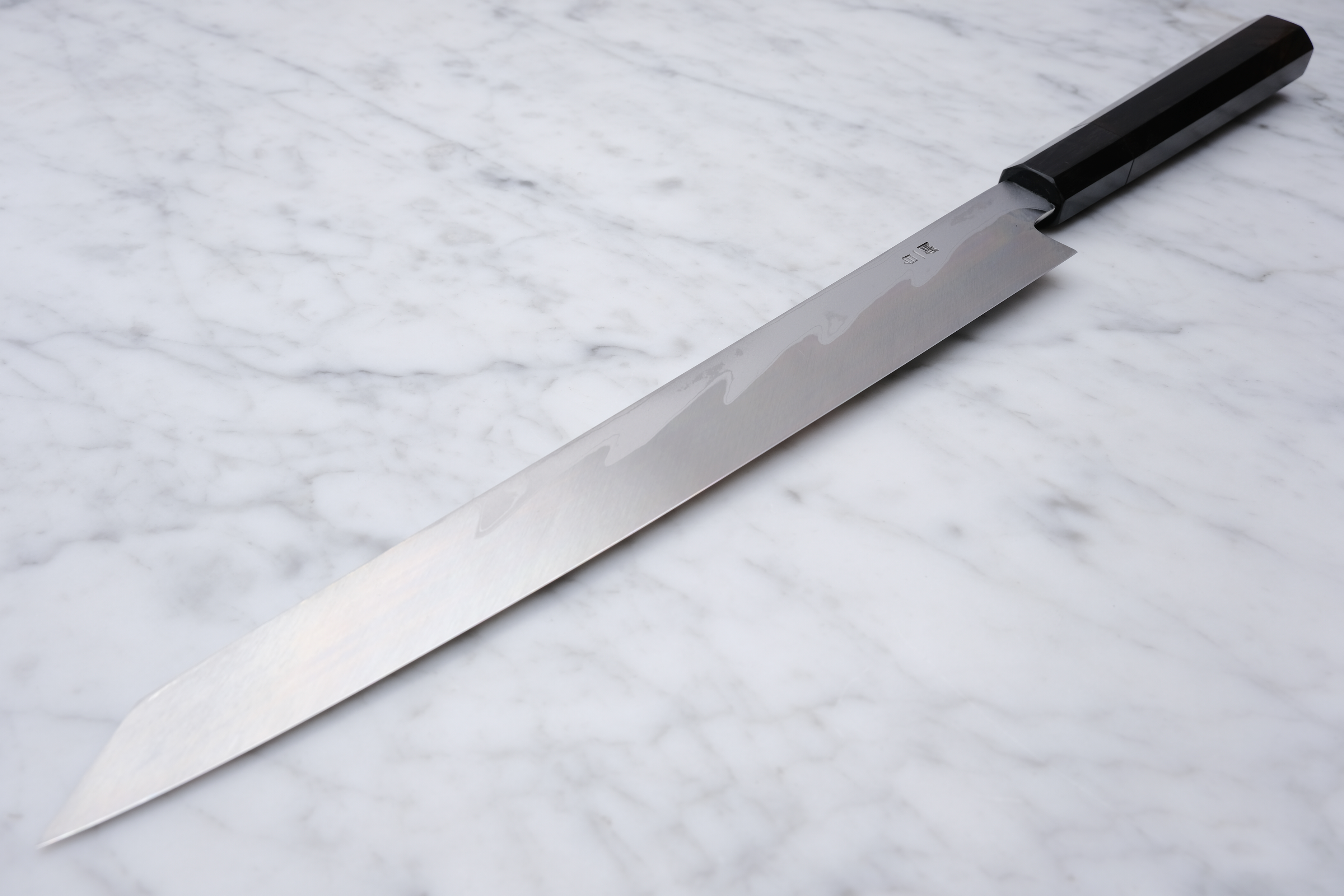 Sakai Kikumori 270mm. Kiritsuke Yanagiba Damast – Weiß #1 – Ebenholz