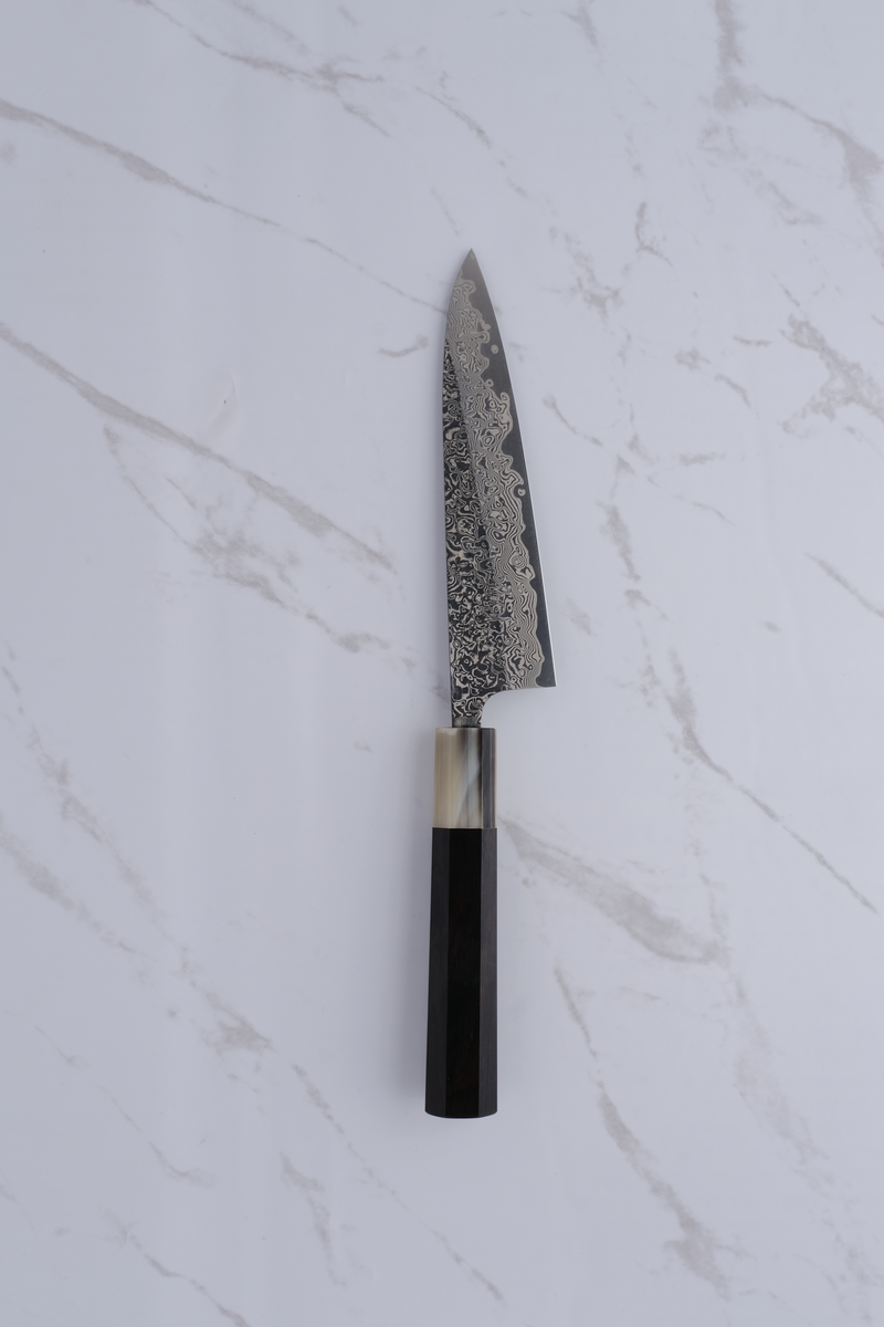 Konosuke Sanjo Black Damascus Petty 135 mm SLD - Ebony