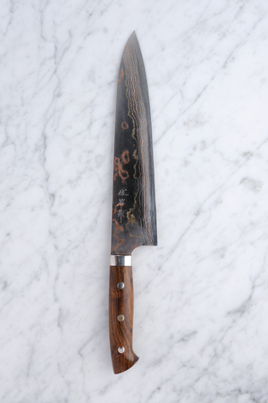 Takeshi Saji 240 mm Gyuto - Aogami 2 Rainbow Damascus - Western Ironwood