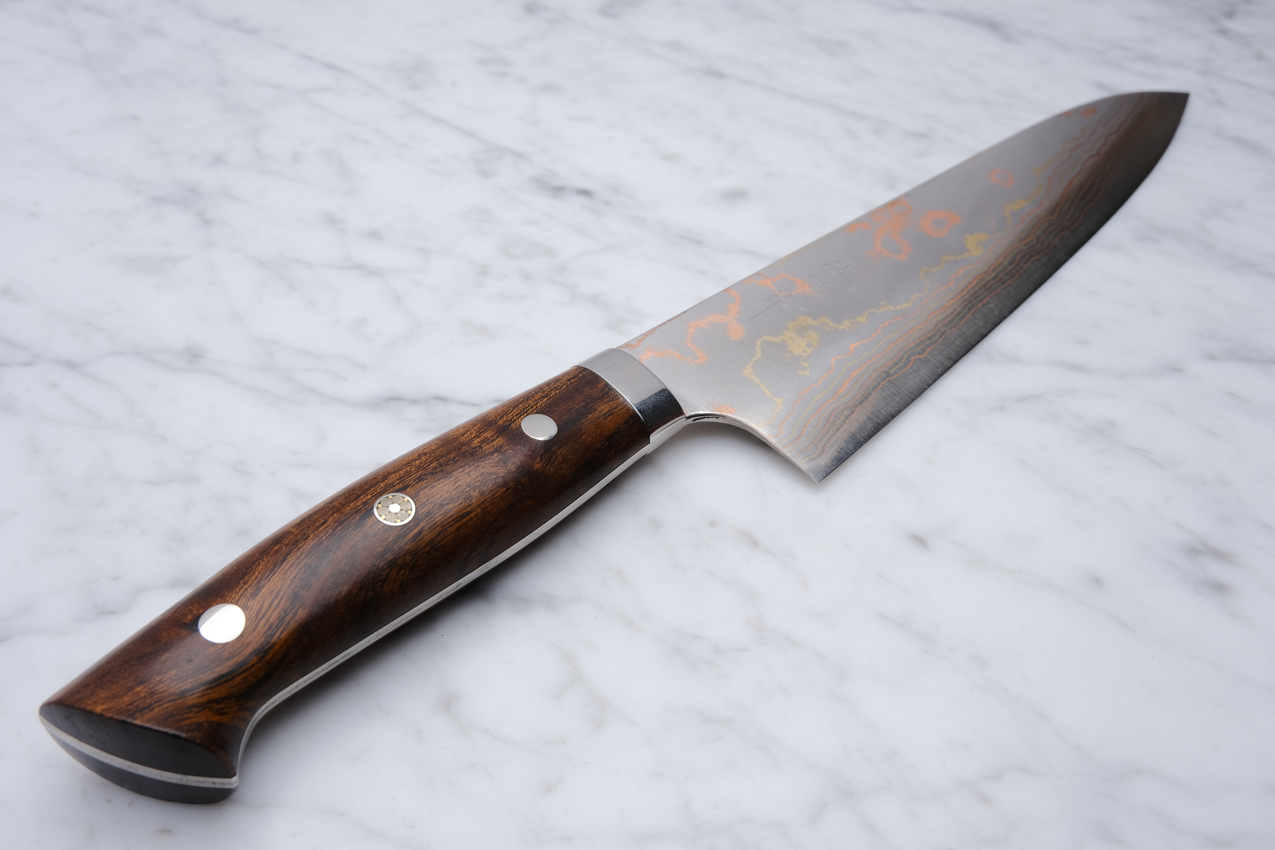 Takeshi Saji 240 mm Gyuto – Aogami 2 Rainbow Damaskus – Western Ironwood