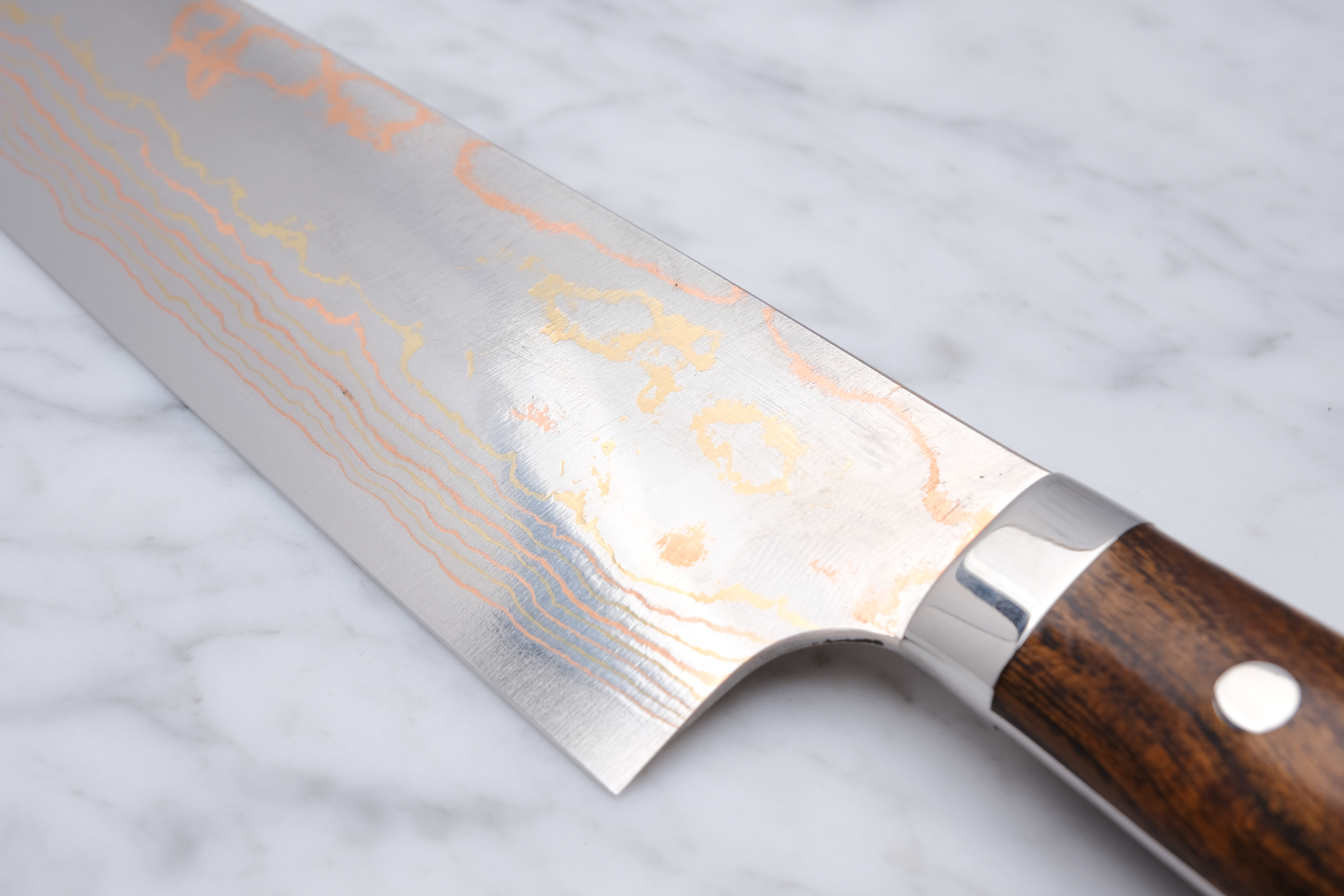 Takeshi Saji 240 mm Gyuto – Aogami 2 Rainbow Damaskus – Western Ironwood