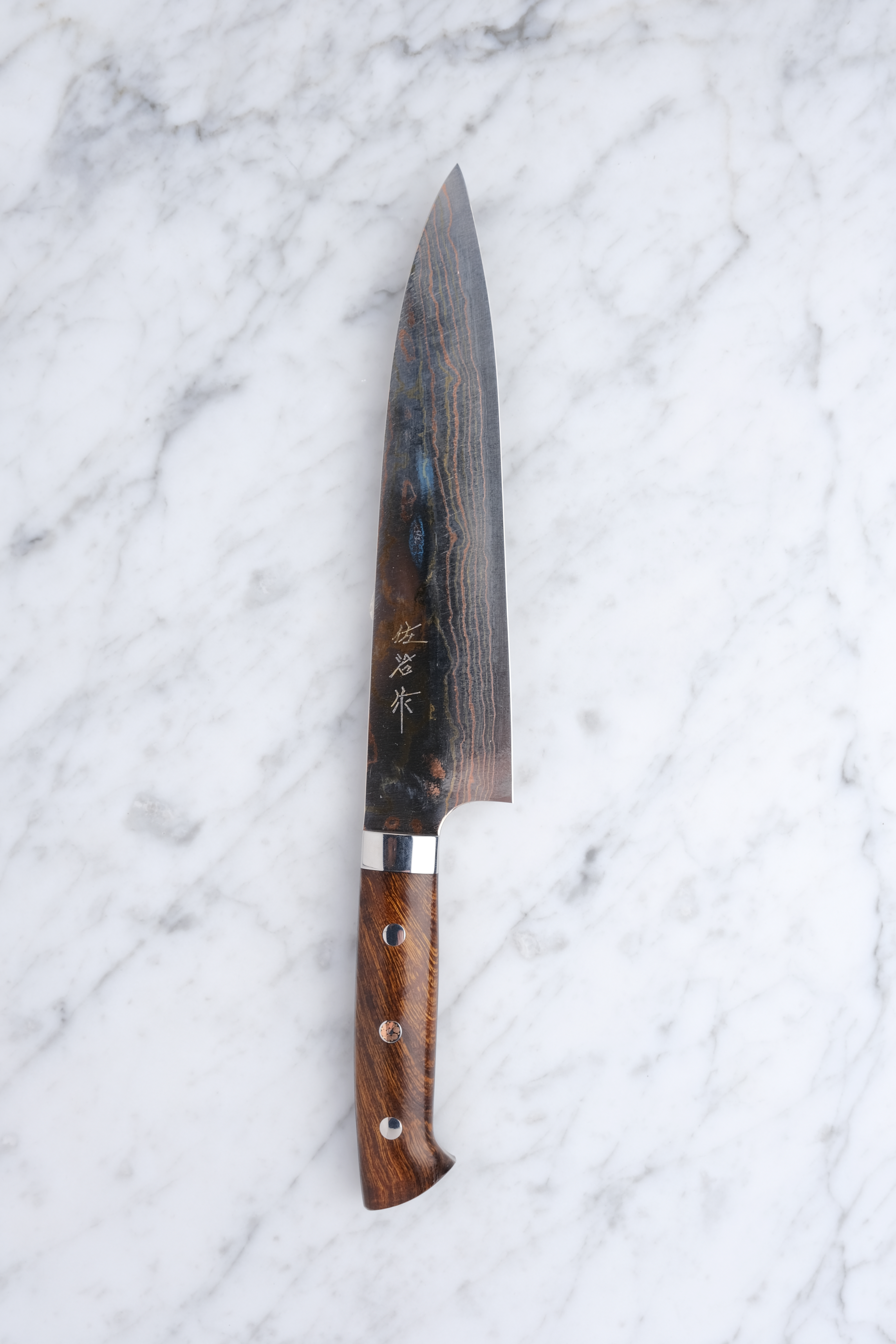 Takeshi Saji 210 mm Gyuto - Aogami 2 Rainbow Damascus - Western Ironwood