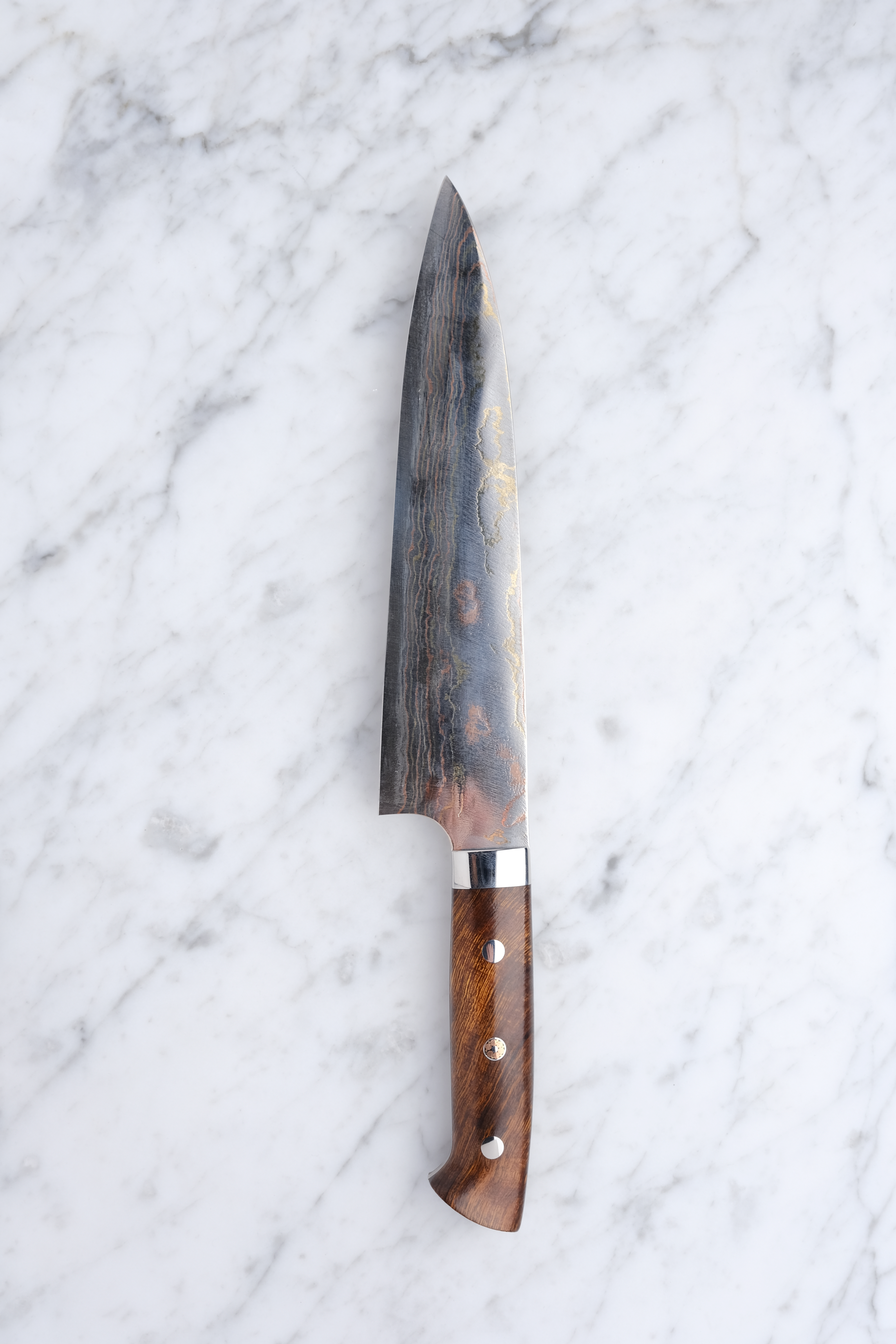 Takeshi Saji 210 mm Gyuto - Aogami 2 Rainbow Damascus - Western Ironwood