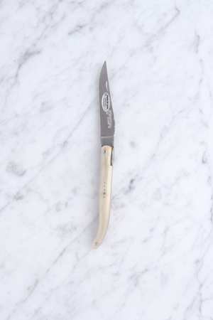 Laguiole Foldekniv 12 cm – Stål fra Eiffeltårnet / Hvidt bøffelhorn
