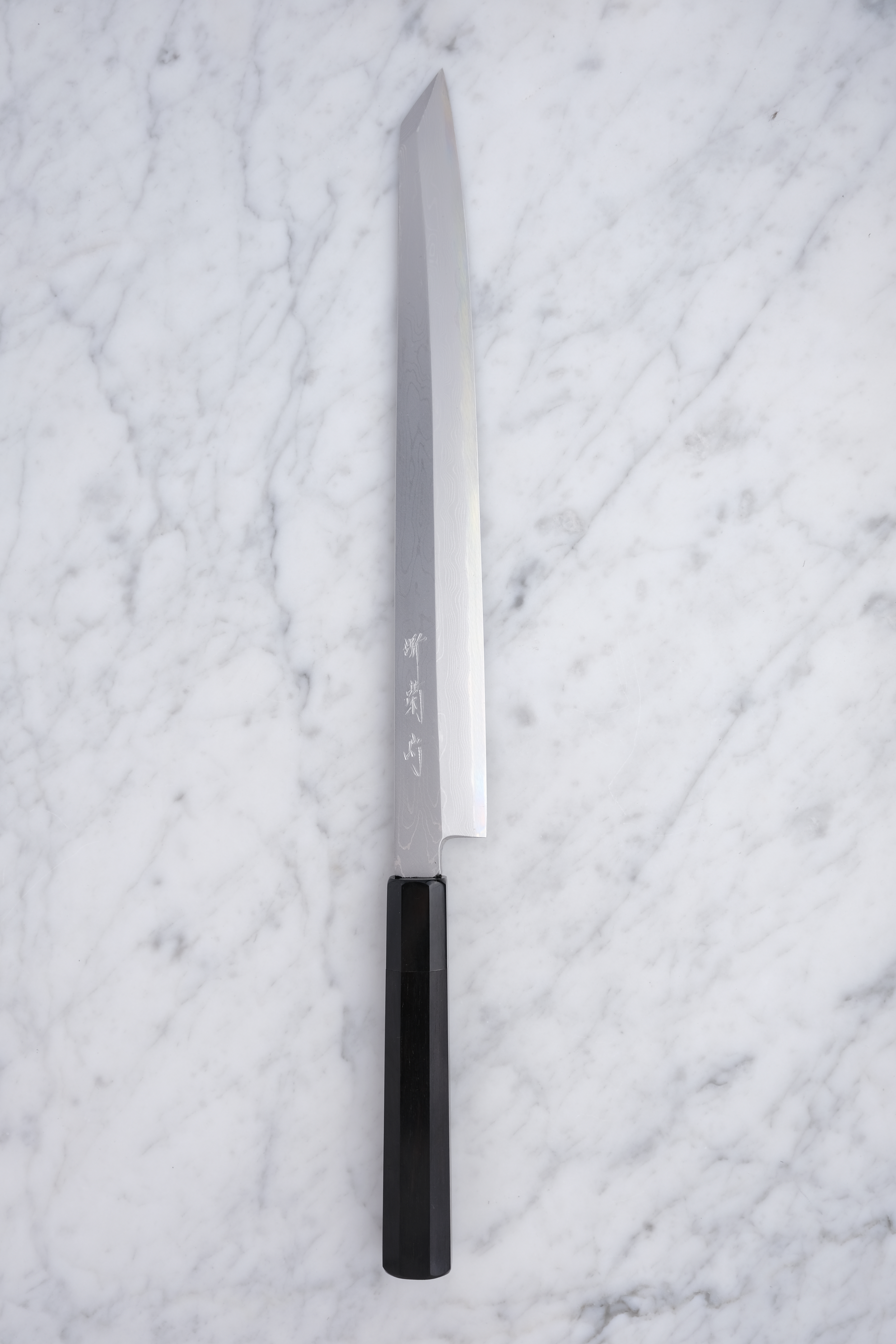 Sakai Kikumori 300mm. Kiritsuke Yanagiba Damast – Weiß #1 – Ebenholz