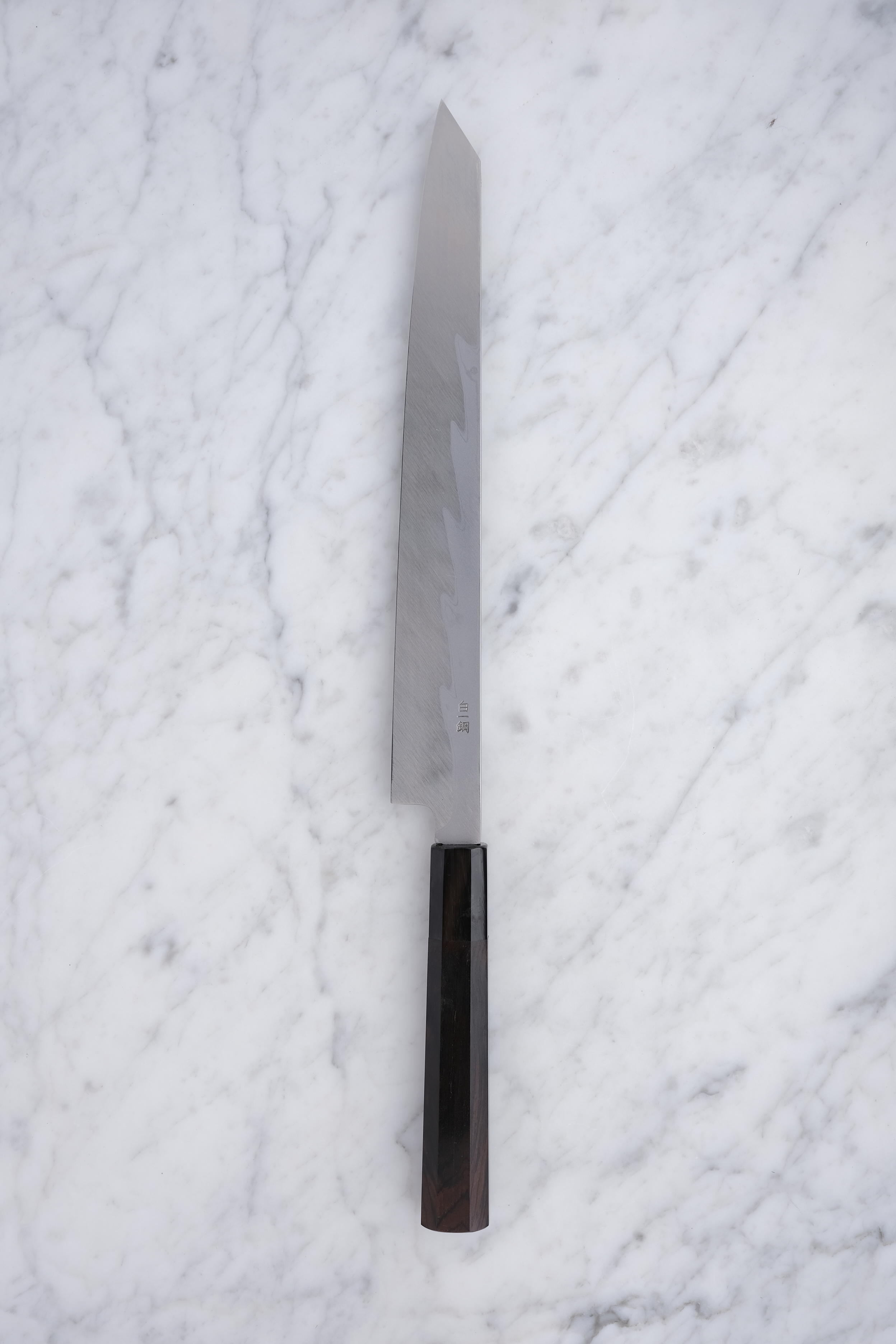 Sakai Kikumori 270mm. Kiritsuke Yanagiba Damast – Weiß #1 – Ebenholz
