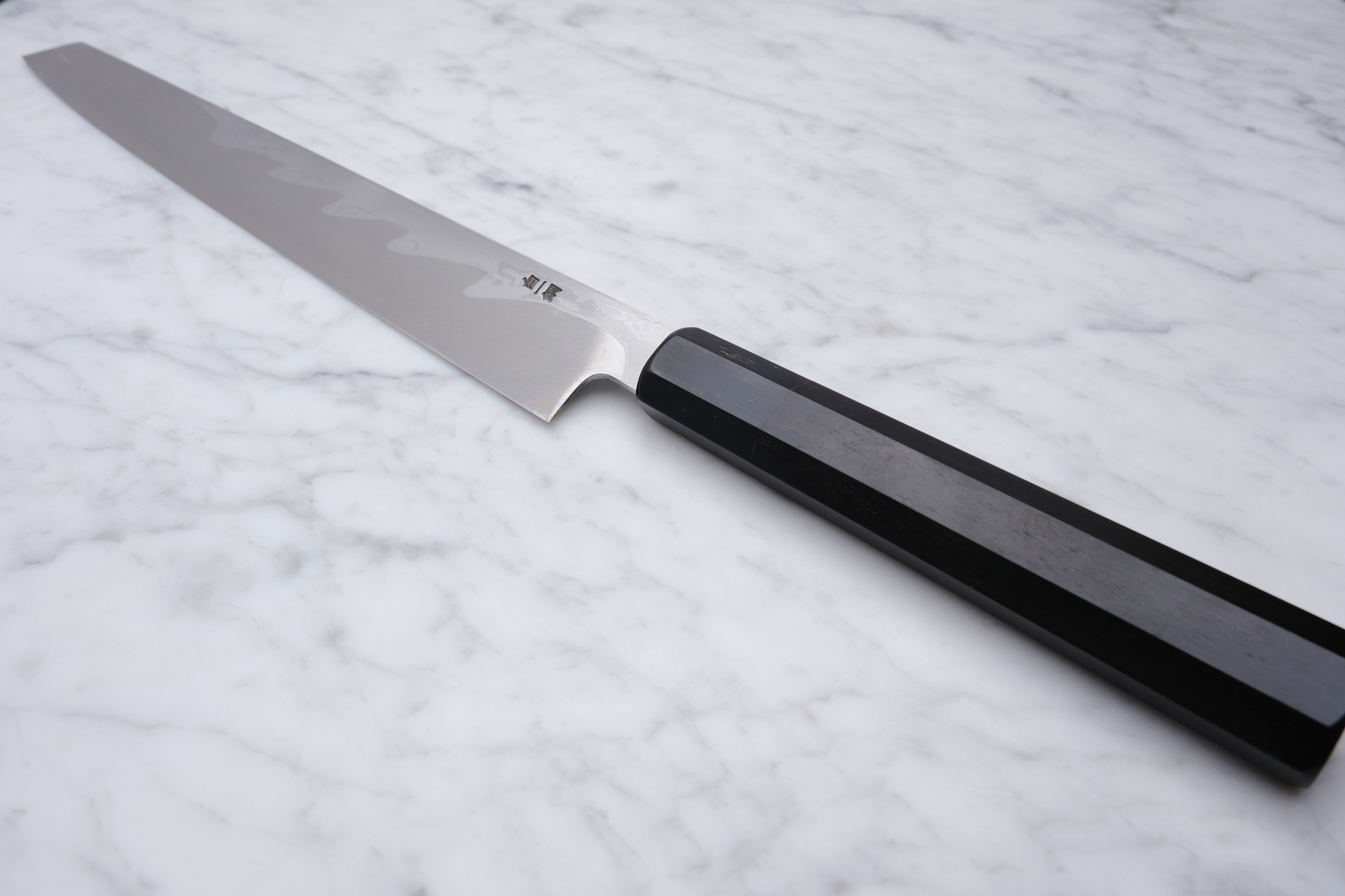 Sakai Kikumori 300mm. Kiritsuke Yanagiba Damascus - White #1 - Ebony