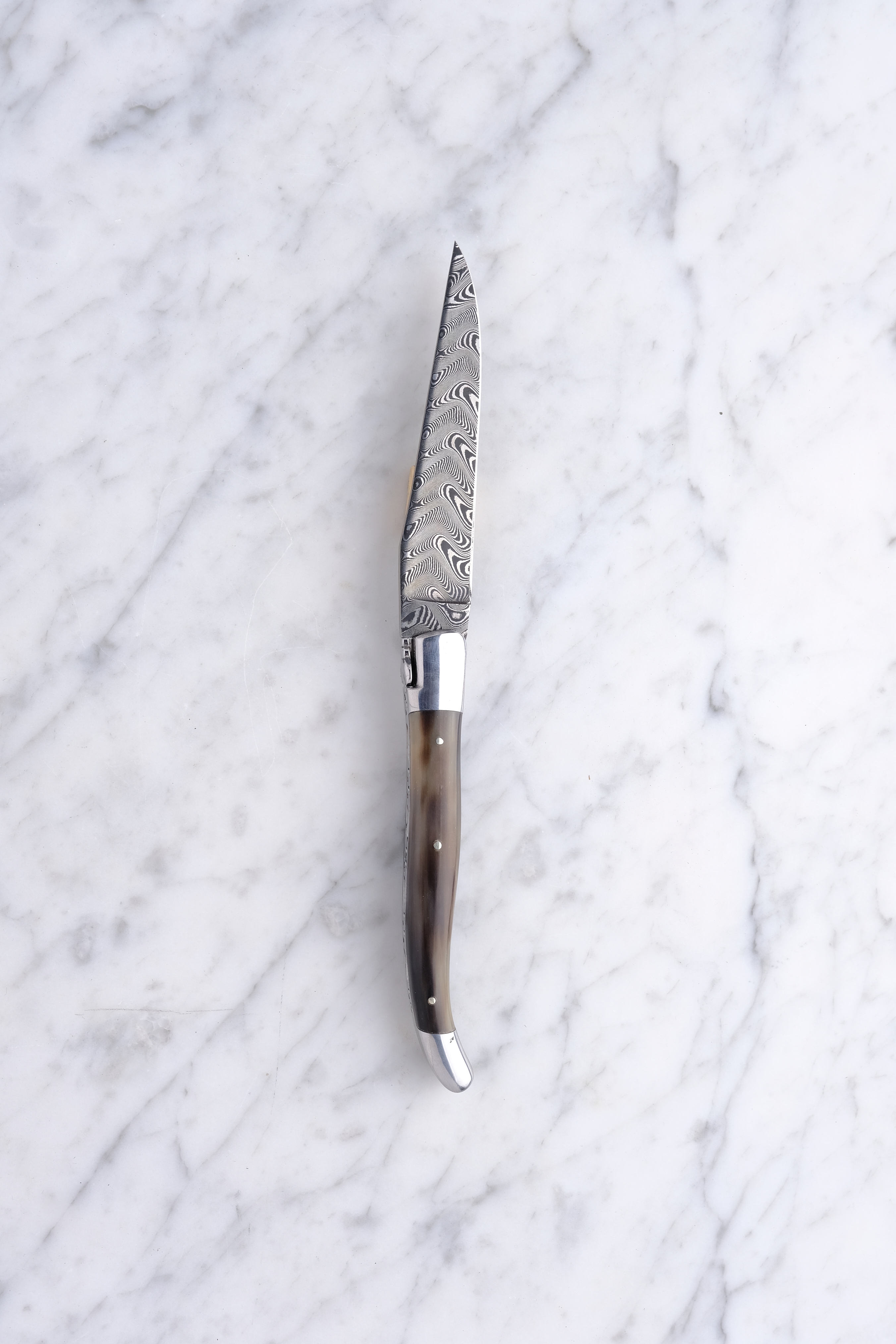 Laguiole Foldekniv 12cm - Inox RF Damascus - Point de corn