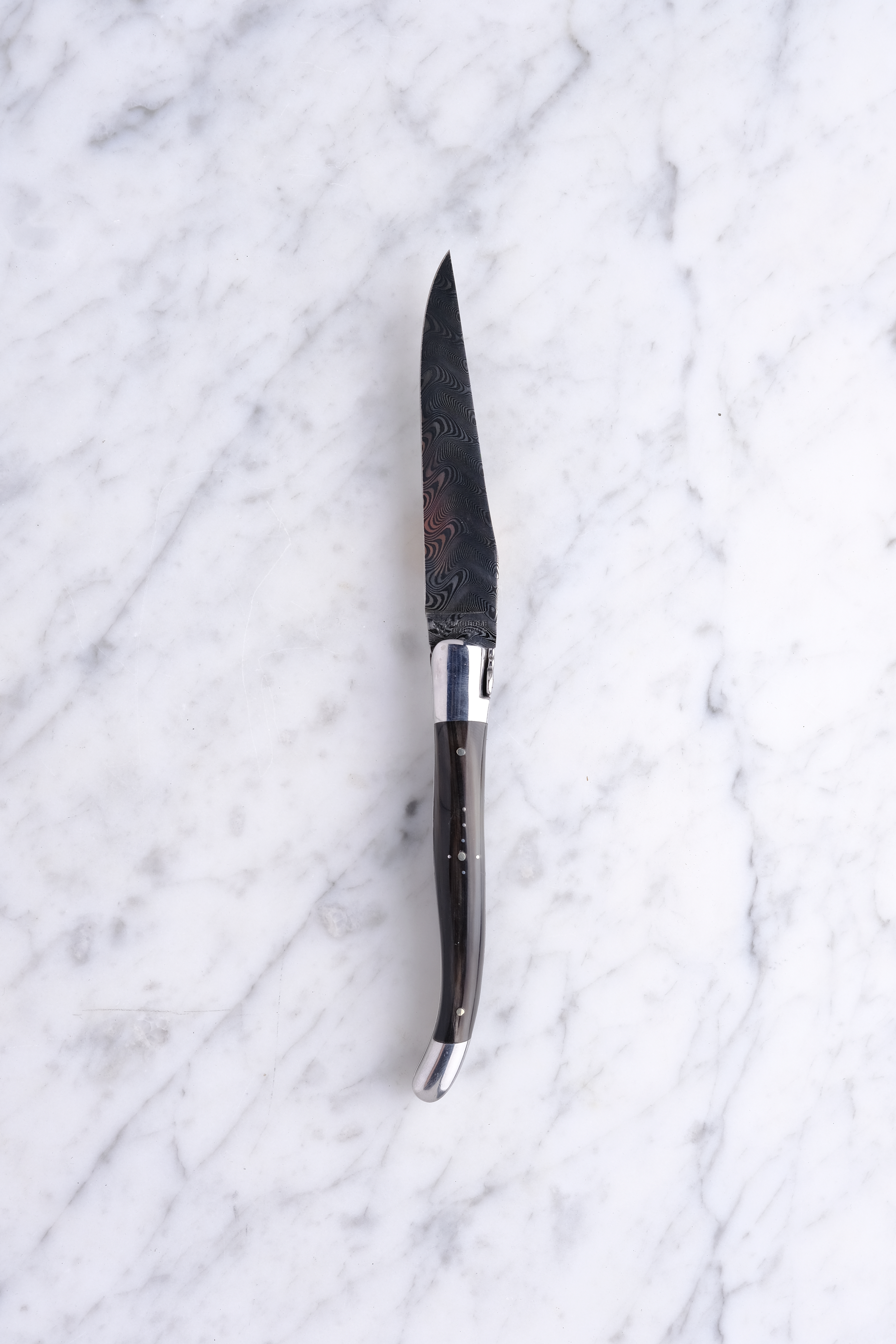 Laguiole Foldekniv 12cm - Inox RF Damascus - Point de corn