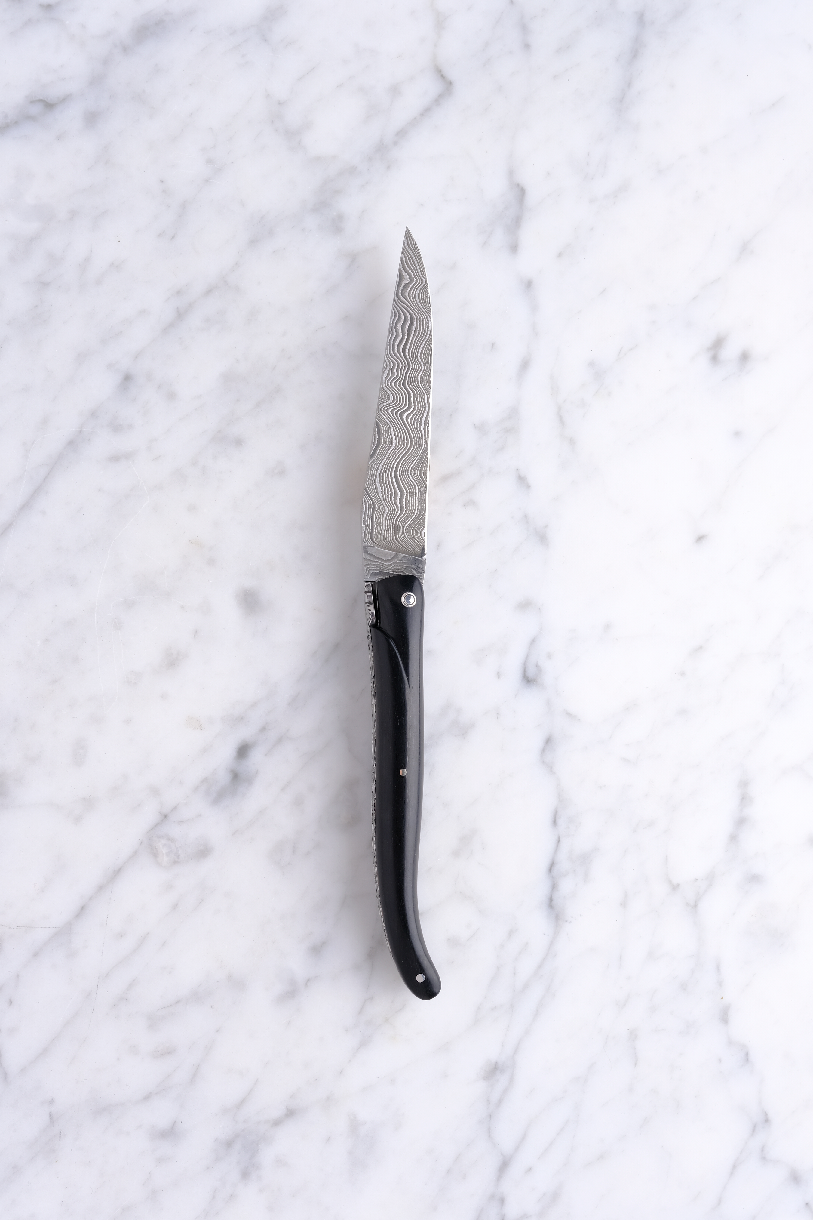 Laguiole Foldekniv 12cm - Håndlamineret Damascus - Ibenholt