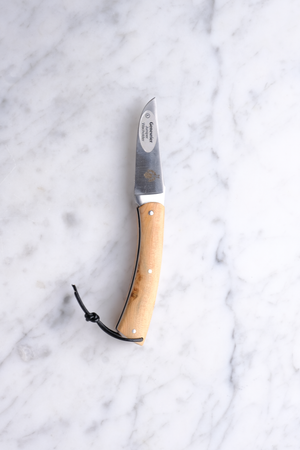 Camambert Foldekniv 8cm børstet m. snor - Enebær